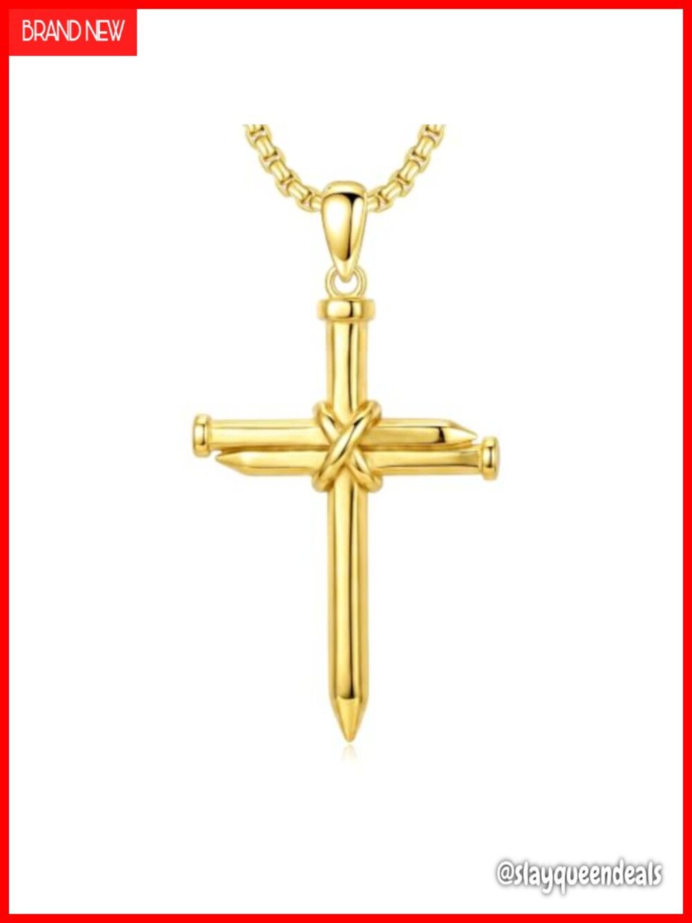 14K Gold Plated Cross Necklace Christian Pendant Box Chain